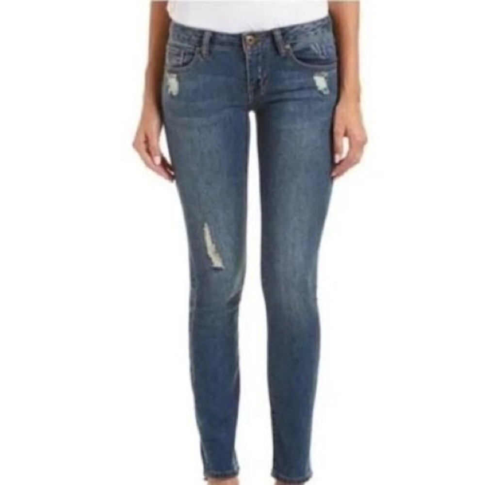 CABI 4 Distressed Skinny Stretchy Blue Denim Jean